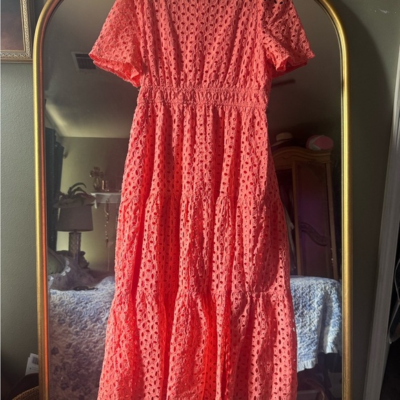 Elegant Coral Lace Maxi Dress - Picture 4 of 7
